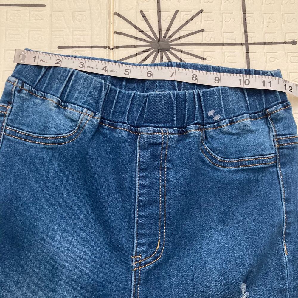 Aaron & Amber Elastic Waist Bell Bottom Dark Wash Distressed Jeans Western 24 - Picture 10 of 14